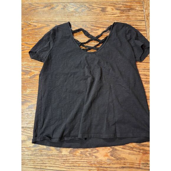 Sezane black cotton criss cross lace tshirt sz XL - Picture 3 of 4